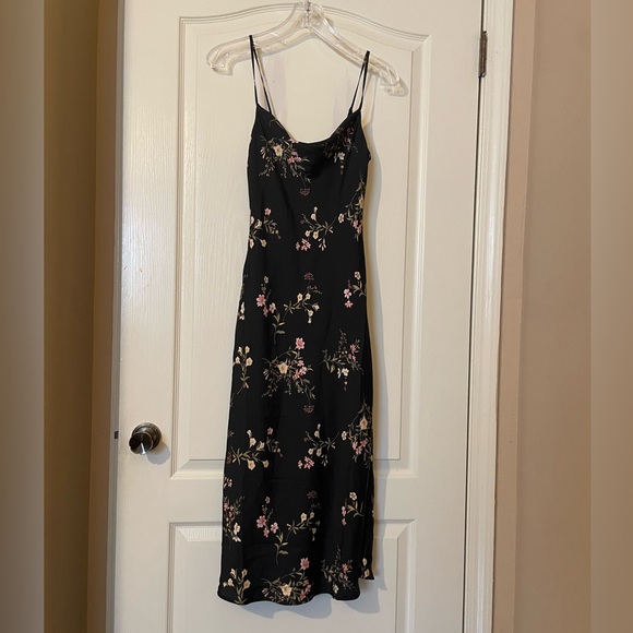 90s Y2k Women’s Black Floral Satin Coquette Whimsigoth Midi Slip Dress XXS NWT - Picture 2 of 11